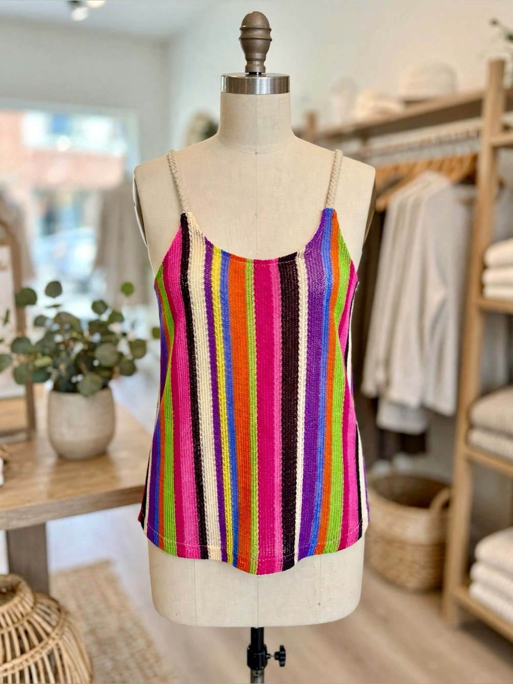 Anthropologie | Anama Multi‑Stripe Crochet Racerback Top — Size Small (EUC)